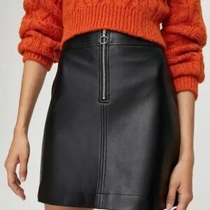 Wilfred Black Faux Leather Mini Skirt with Front Zip